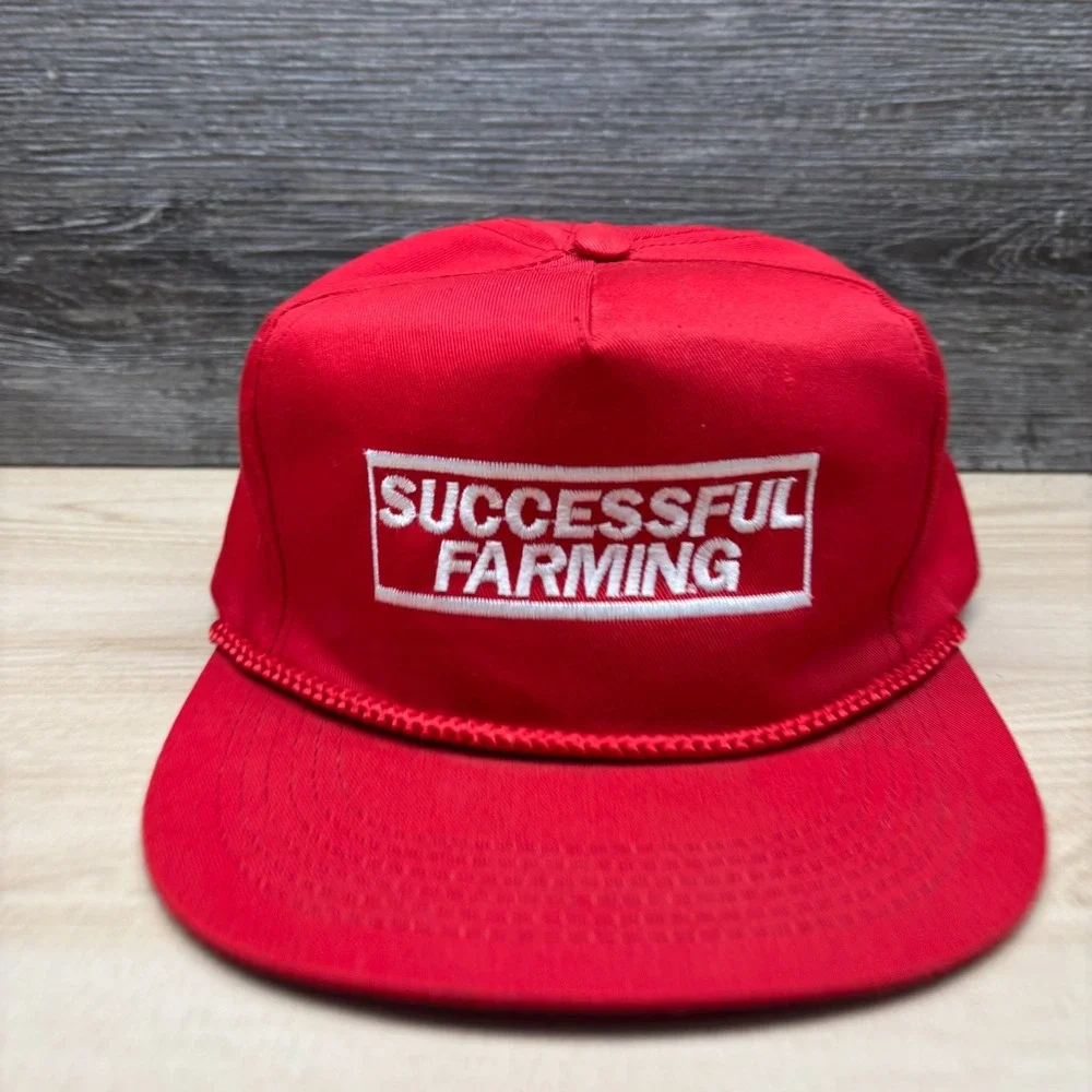 Vintage Successful Farming Hat Cap Snap Back Red Agriculture Farm Magazine Promo